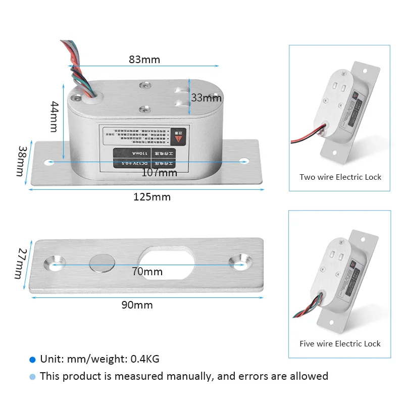 DC 12V Mini Electric Bolt Lock Fail Safe Stainless Steel Solenoid Electric Door Lock 5 Wires Feedback Lock Easy to Install