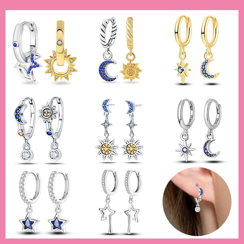 

Trendy 925 Sterling Silver Gold Sun & Silver Moon Asymmetric Dual Color Earrings For Women's Moon Appreciation Accessories
