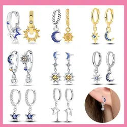 Trendy 925 Sterling Silver Gold Sun & Silver Moon Asymmetric Dual Color Earrings For Women's Moon Appreciation Accessories