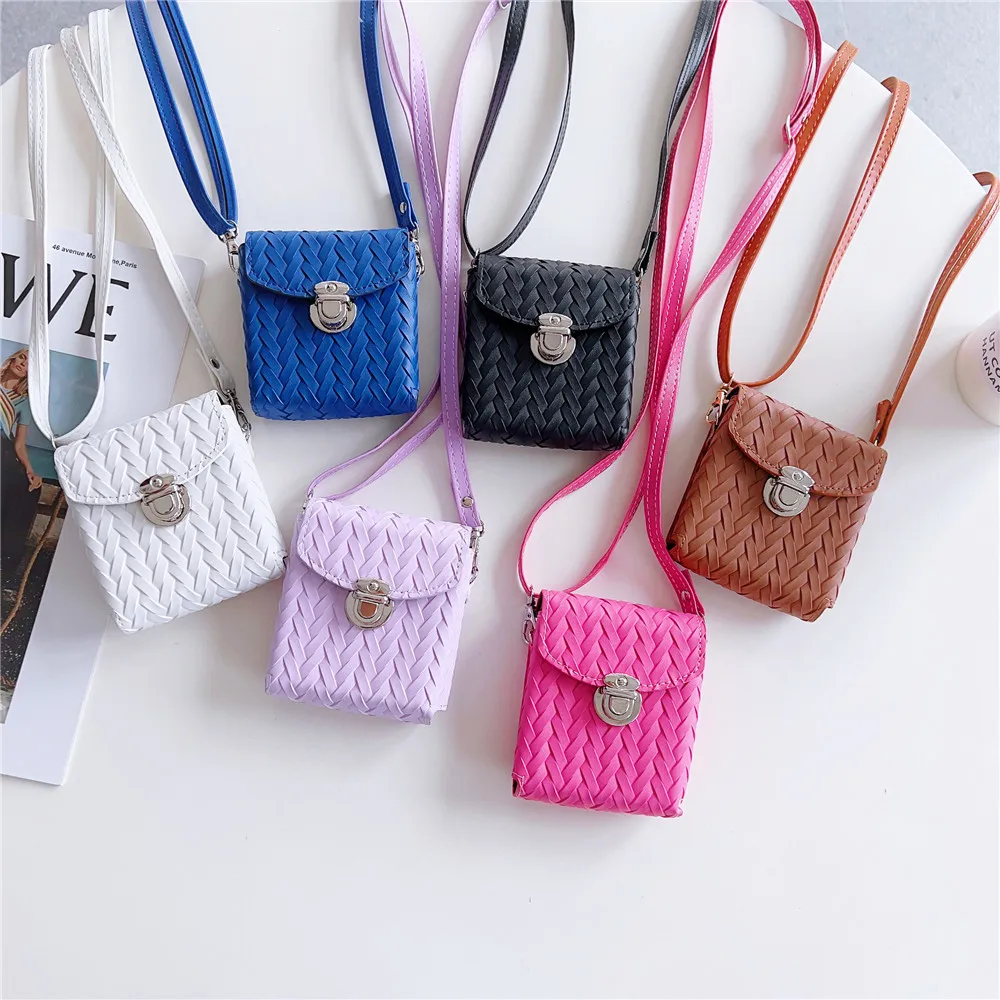 Korean Cute Knit Mini Bag Crossbody Long Strap Leather Case For Samsung Galaxy Z Flip4 Case For Galaxy Z Flip5 Cover Z Flip3 5G