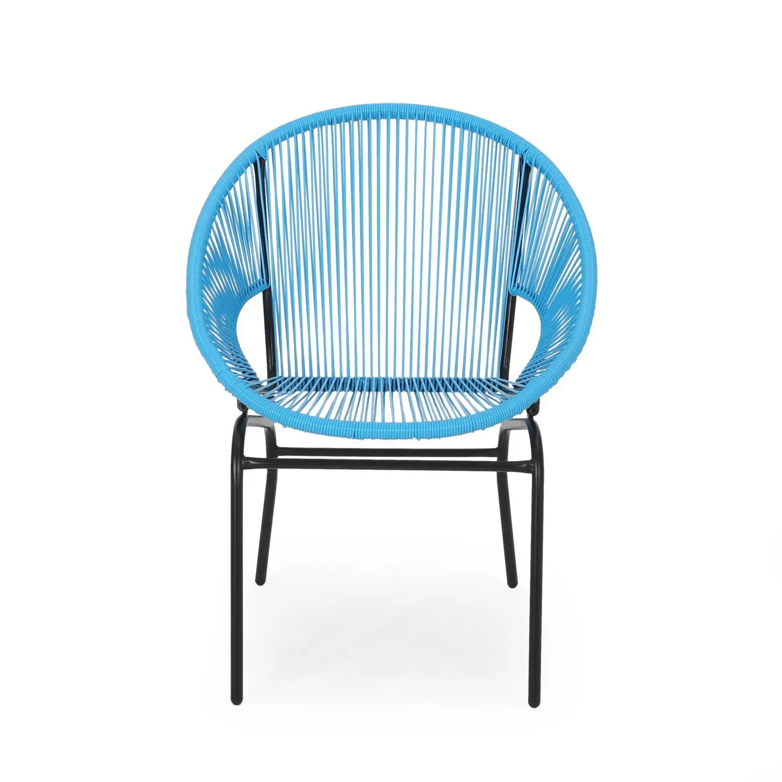 

Stylish Modern Home Accent Chair Blue Rattan Patio Seating Minimalist Chair for Garden or Balcony
