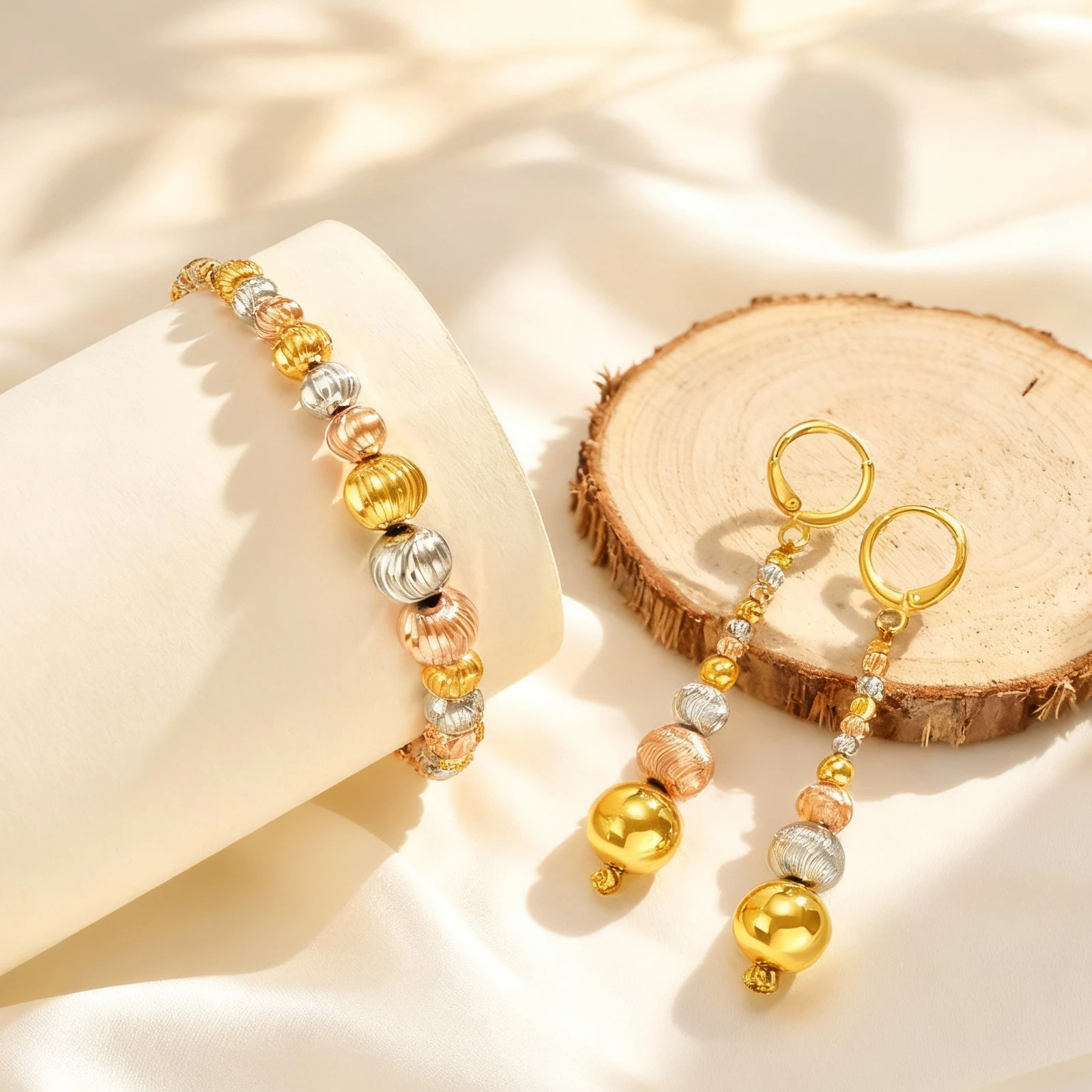 Irregular Three-Color Watermelon Bead Earrings for Women,Round Ball Long Hoop Earrings,Luxurious Jewelry Party Gifts