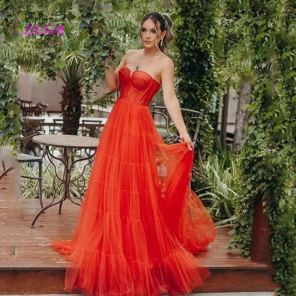 New Prom Dresses Sweetheart Neck Exposed Boning Women Formal Evening Gowns Lacing Back Wedding Party Robe De Soiree