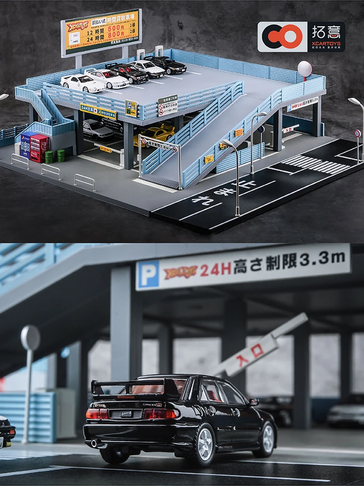 1/64 Miniature Japanese Style Model Car Toy Scene Street View Double Garage Parking Lot Toy Gift Box Diorama