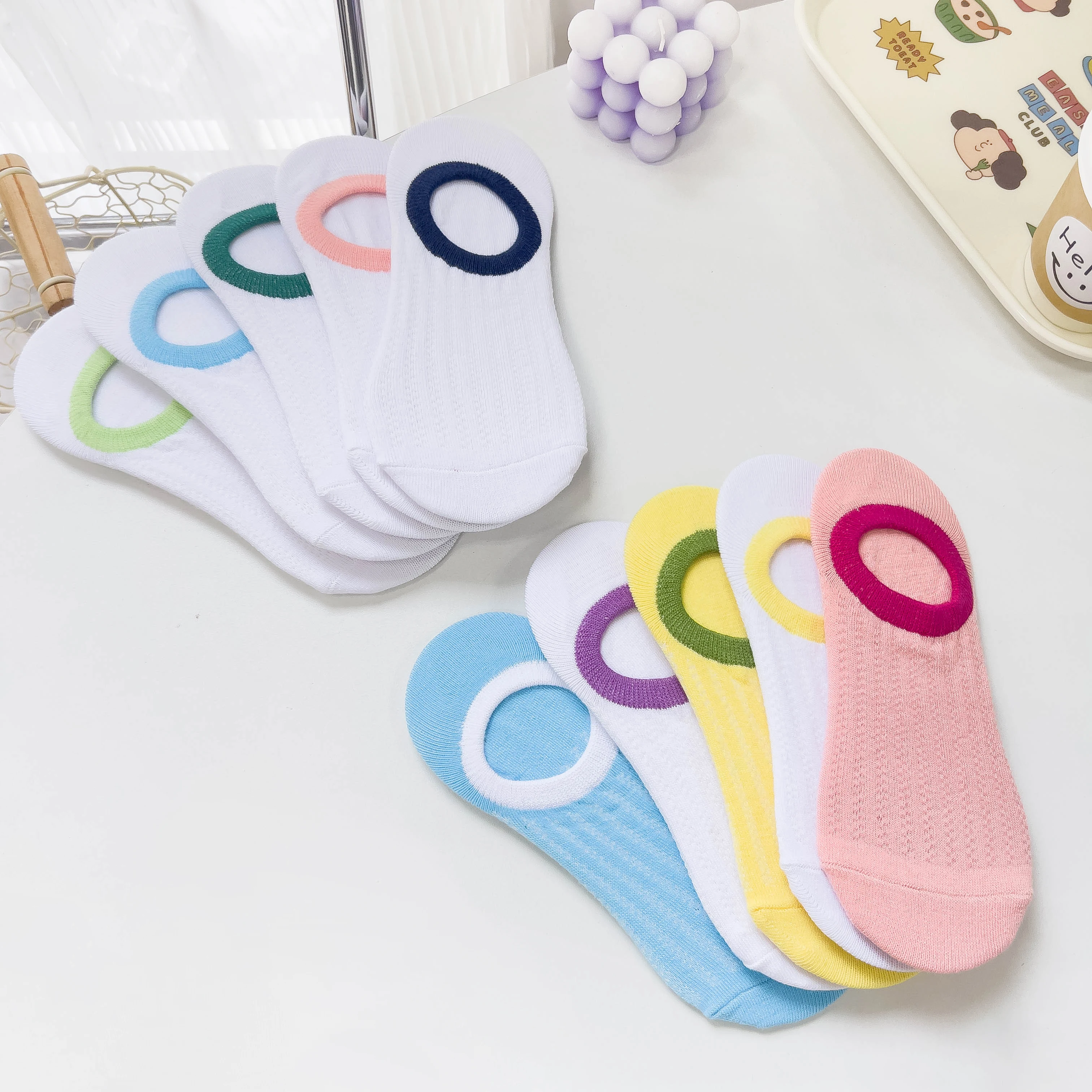 MYORED  5 pairs of random new invisible socks air conditioning socks solid color mesh breathable women's socks