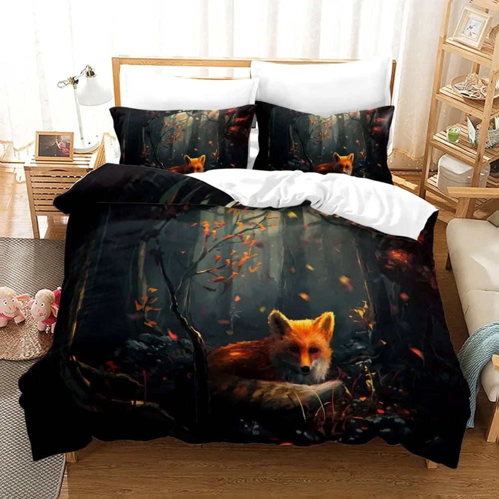 

Fox Pattern Duvet Cover Set Queen Bedding Sets for Boy Girl Animal Theme Fox Gifts Polyester Comforter Cover King Twin Full Size