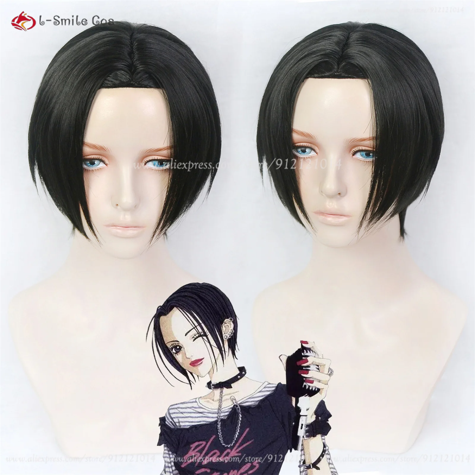 Anime Nana Oosaki Nana Cosplay Perücke kurze schwarze Perücke hitze beständige synthetische Haare Nana Osaki Halloween Party Frauen Perücken Perücke Kappe