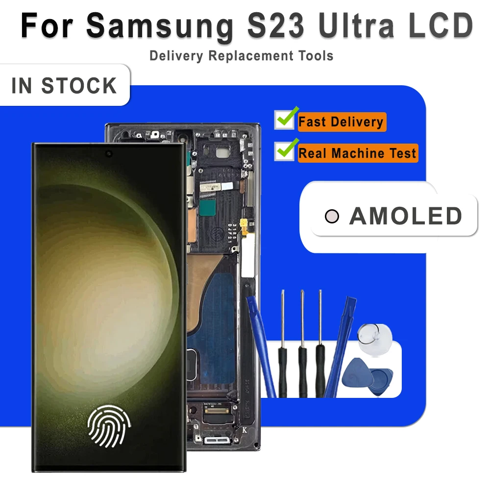 Super AMOLED LCD For Samsung Galaxy S23 Ultra LCD Touch Screen Digitizer Assembly Replacement Support S Pen Fingerprint Parts