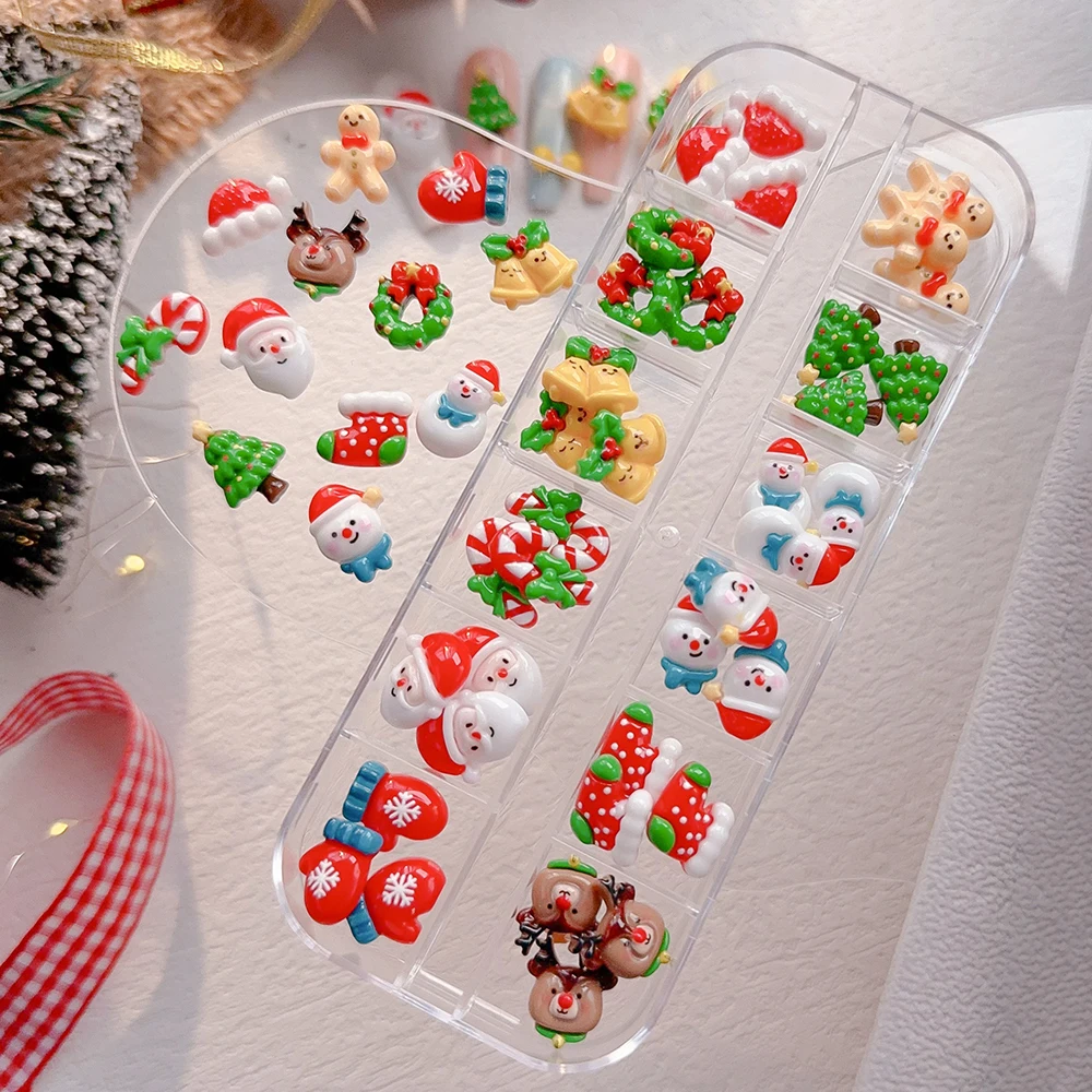 36 Uds. De bonitos dijes navideños 3D para uñas, corona de Papá Noel, alce, muñeco de nieve, hombre de jengibre, decoraciones artísticas para uñas, suministros para uñas de Navidad DIY