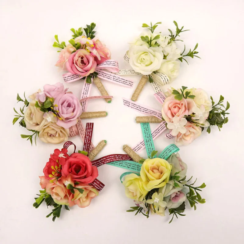 Kunstmatige Bloemen Knoopsgat Bruiloft Bruidegom Boutonniere Corsage Armband Bruidsmeisje Zijden Bloemen Broche Huwelijk Pins