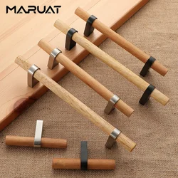 Nordic Wooden Cabinet Door Handles T Bar Handles for Cabinets and Drawers Silver Kitchen Cabinet Handles Black Furniture Handles