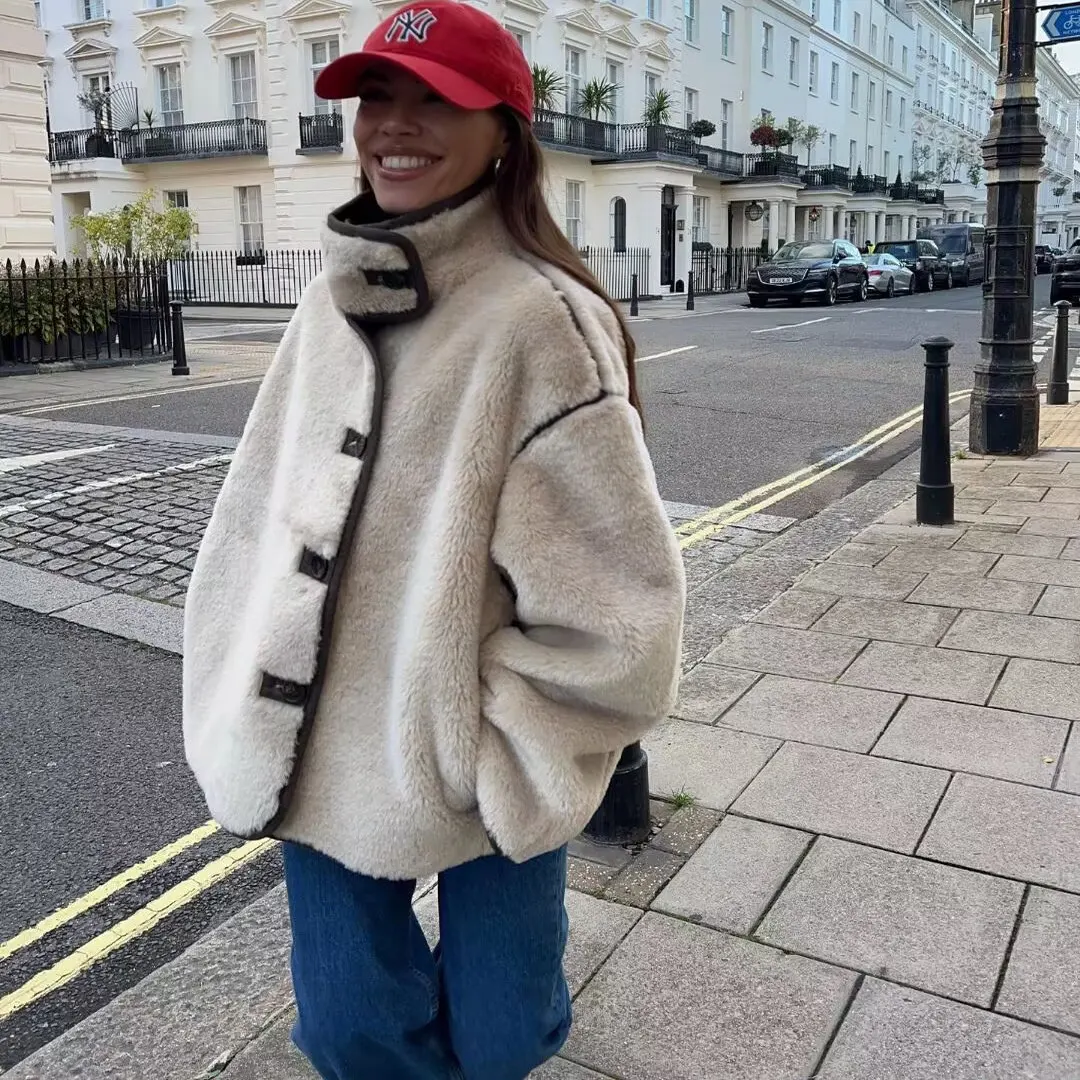 

ZAAR Design Lazy Sle Ретро Утягивающее женское пальто с меховой подкладкой и кожаным покрытием, свободная верхняя одежда свободного покроя