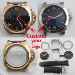 Rose gold case 44mm Stainless Steel Automatic Watch custom logo Dial Watch case for seagull st2555 movement Parts not nh35 Case