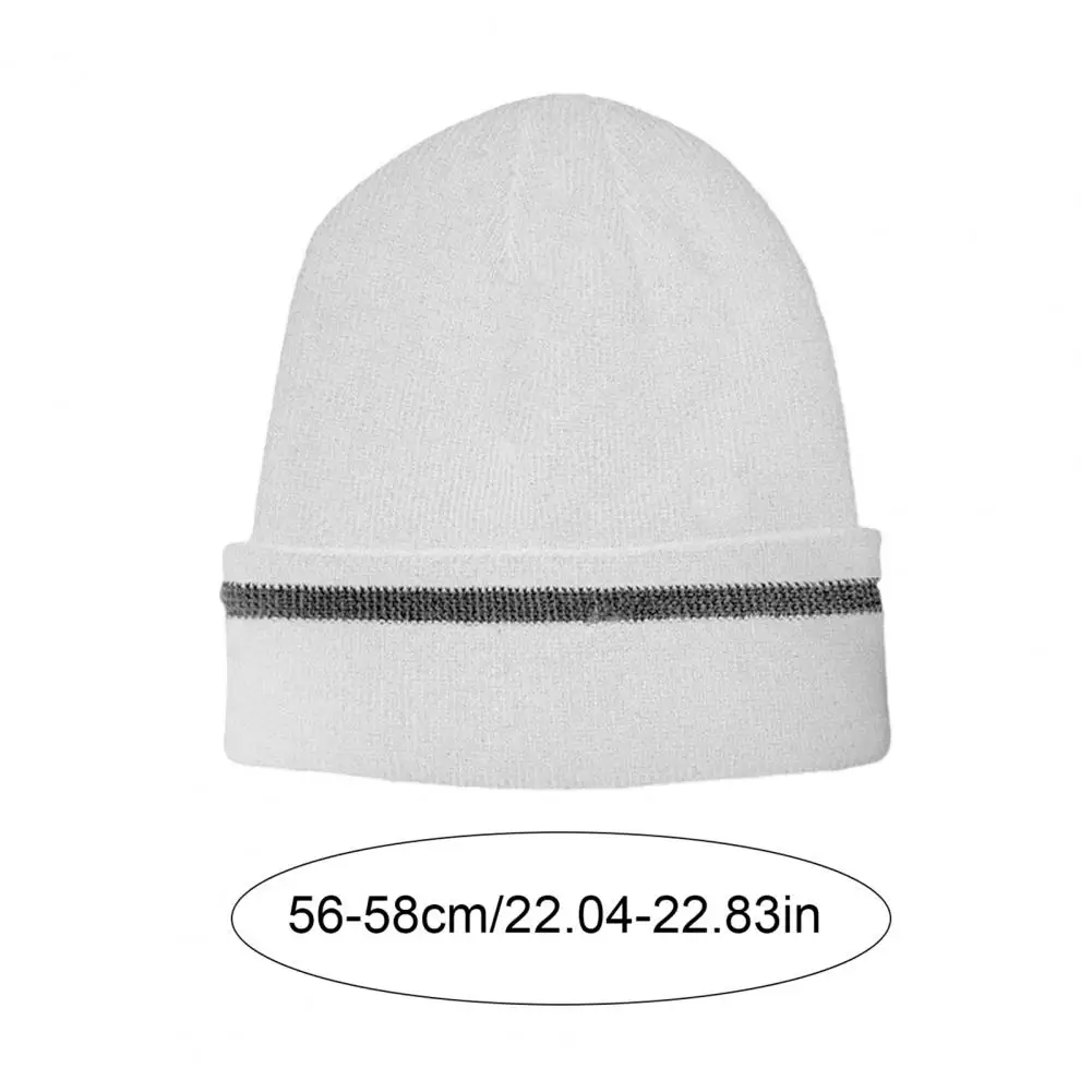Unisex Knit Hat Reflective Strip Knitted Hat Warm Windproof Elastic Cold Resistance Headwear for Outdoor Unisex Use