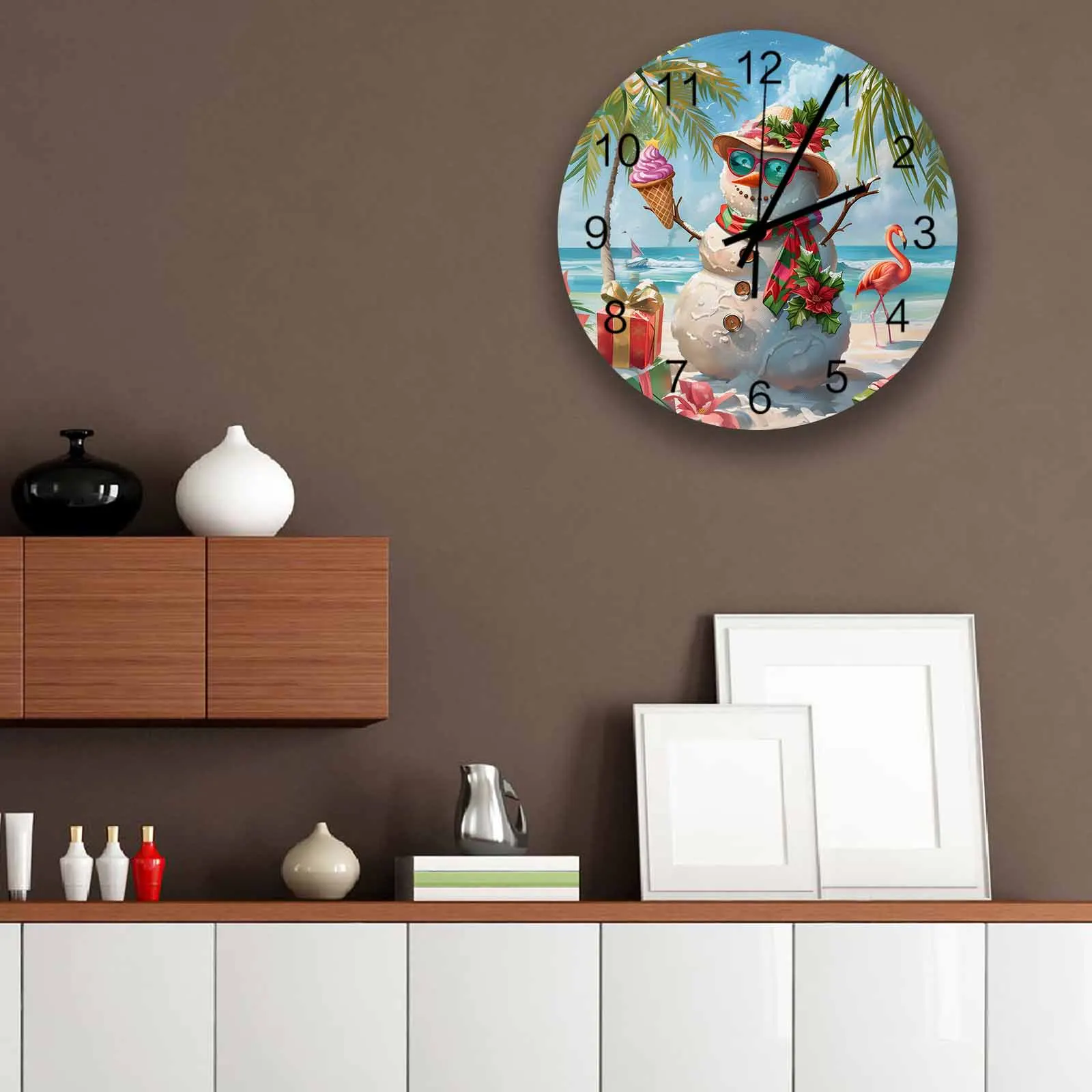 Snowman Flamingo Gift Beach Wall Clock Large Modern Kitchen Dinning Round Wall Clocks Bedroom Silent Hanging Watc