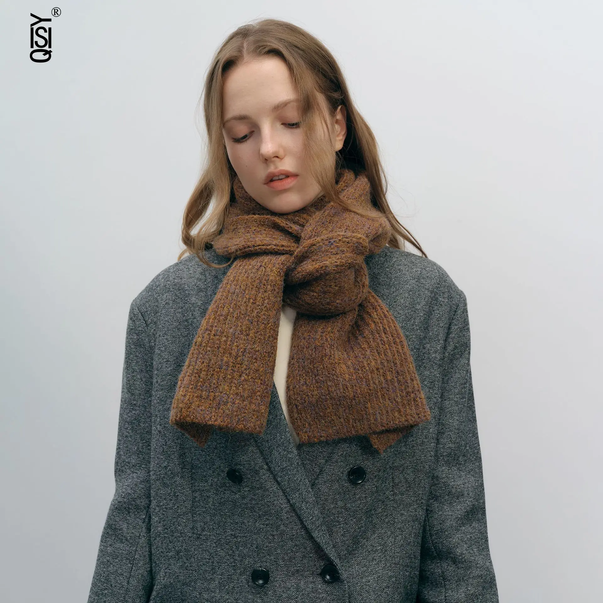 Set Dua Potong Topi dan Syal Rajut Wol Warna Solid Baru, Tebal dan Hangat untuk Musim Gugur dan Musim Dingin