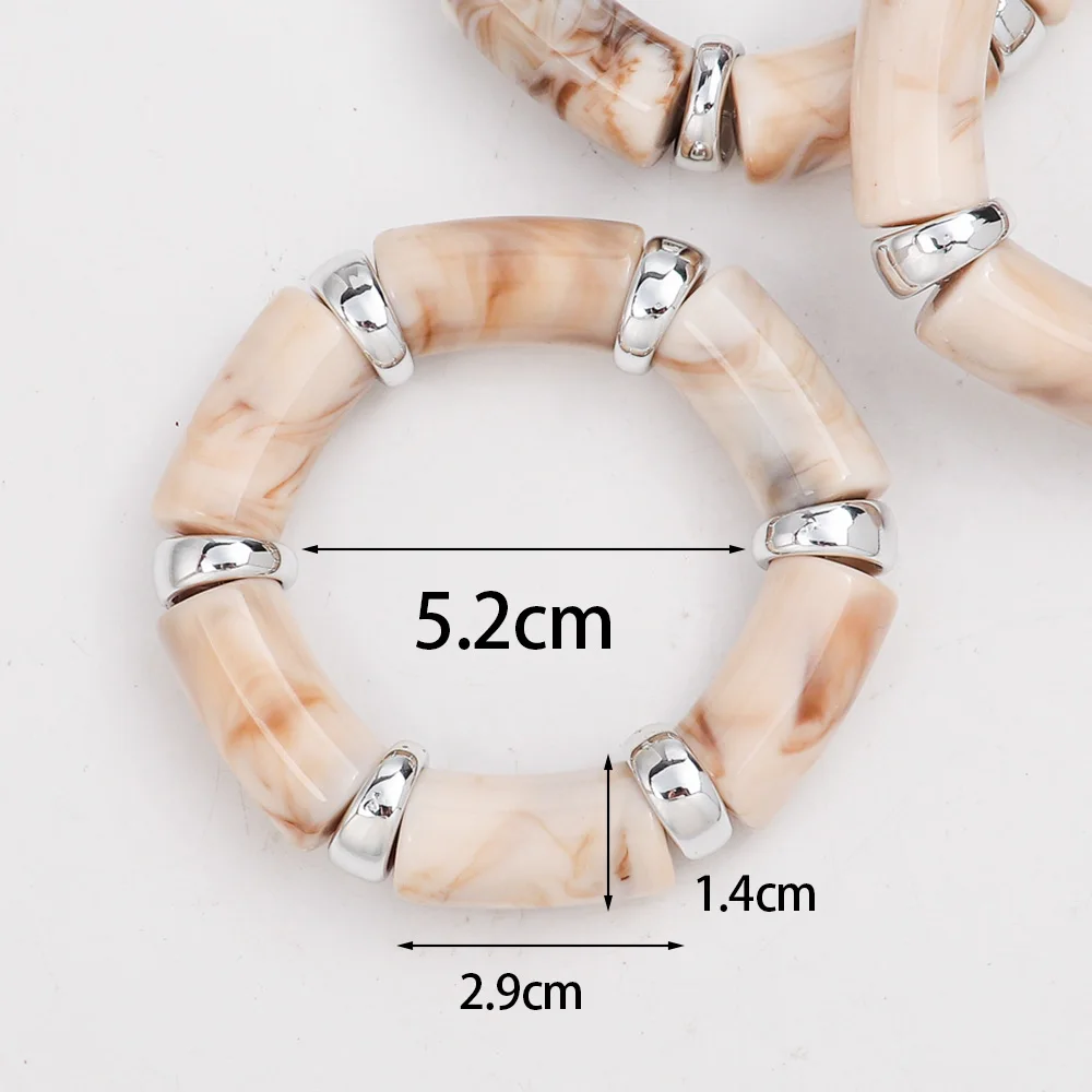 3pcs Chunky Bamboo Tube Acrylic Bracelets Women Men Retro Tortoiseshell Color Elastic Curved Resin Bangle Stackable Jewelry Gift