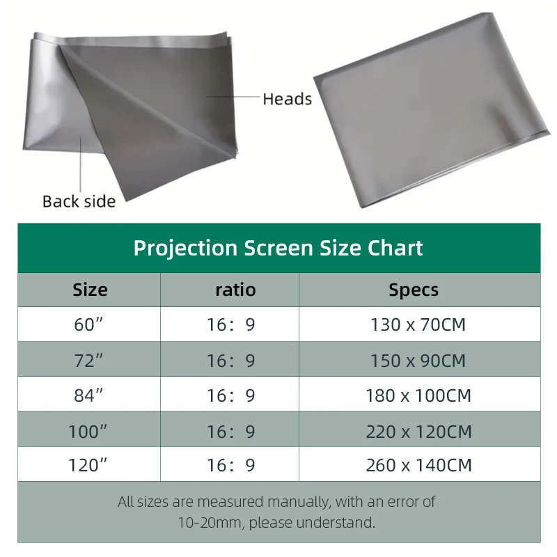 150 Inch 16:9 Anti-Glare Projector Screen, Foldable Self-Adhesive, Easy Assemble & Disassemble,Daytime Clear View for Home