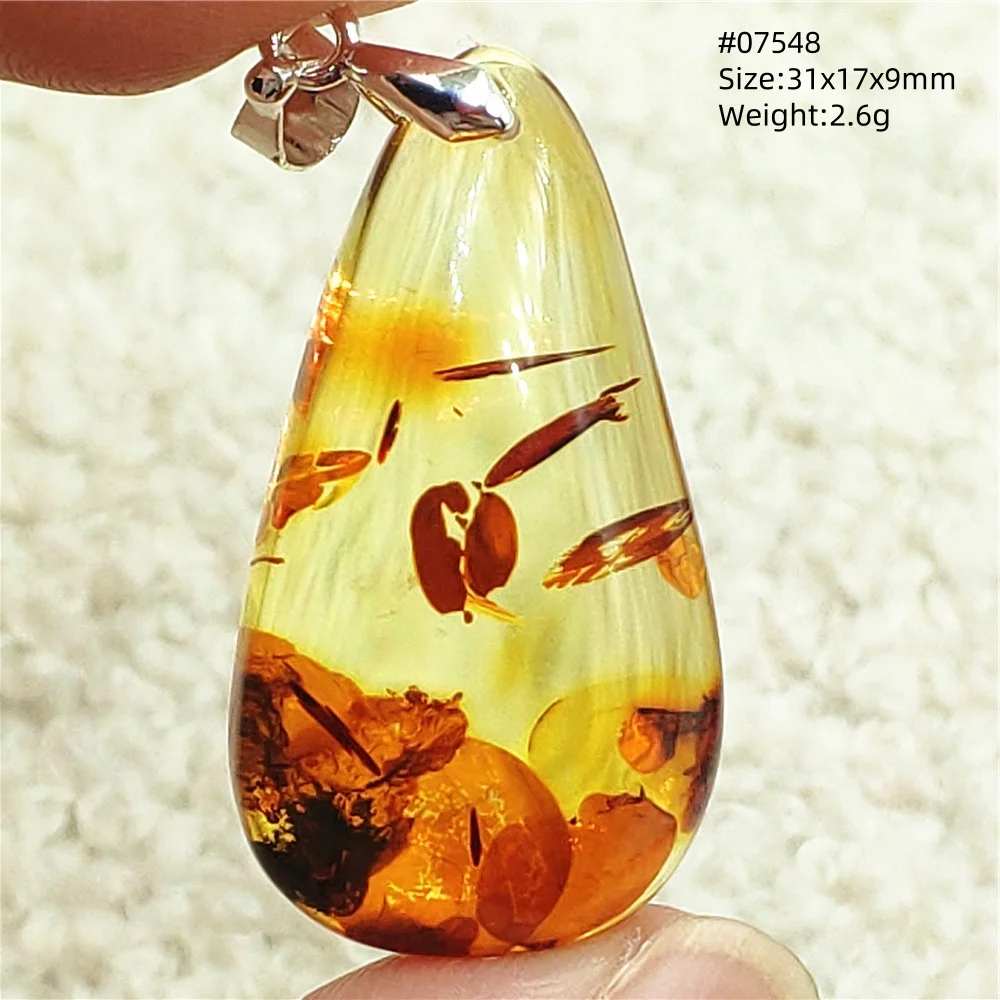 Natural Yellow Piebald Amber Gemstone Pendant Jewelry Women Men Water Drop Rare Amber Healing Necklace Jewelry AAAAAA