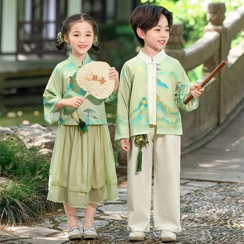 Children's Summer Tang Suit, Traditional Chinese Costume for Kindergarten, Comfortable Daily & Stage Performance Outfit