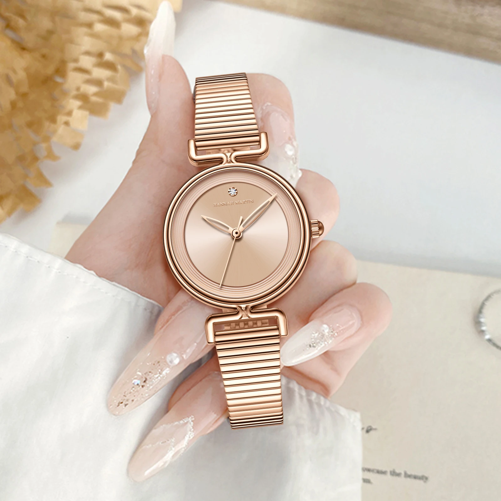 Hannah Martin Top Brand Original Women's Watch 29mm Mini Dial Rose Gold Luxury Fashion Japanese Quartz Movement Watch for Women