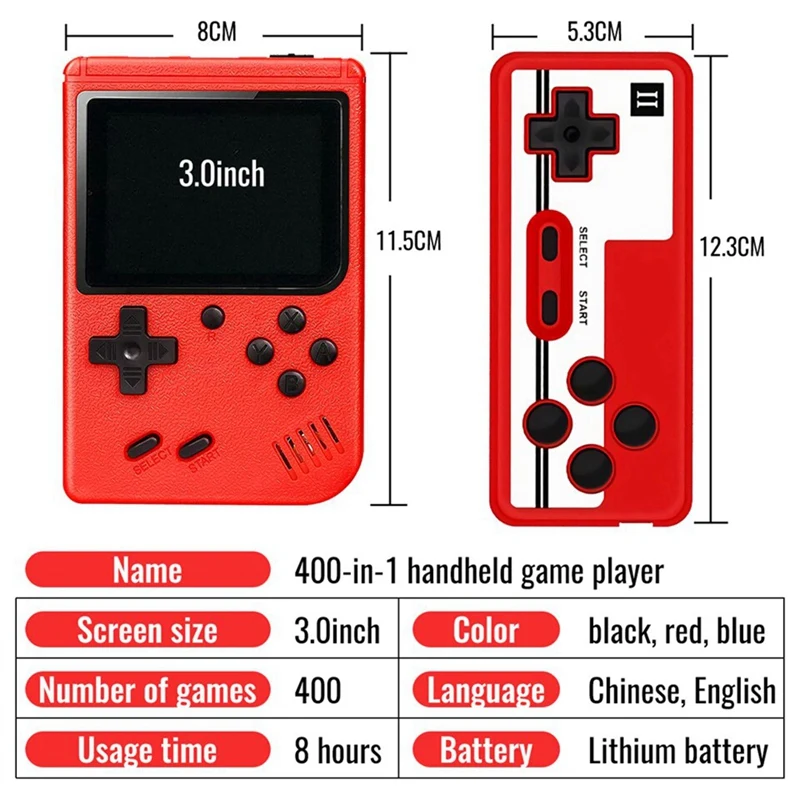 400-In-1 Video Game Console Retro Mini Game Plyer 3.0 Inch Color Pocket TV Game Console Dual Handheld Gamer Player Reusable Blue