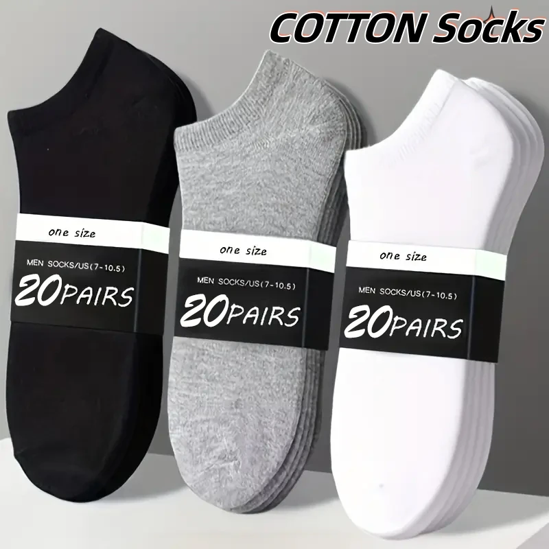 20pairs Men's Low Cut Socks Breathable Black White Business Boat Sox Sports Non-slip Ankle Boat Male Invisible Short Socks