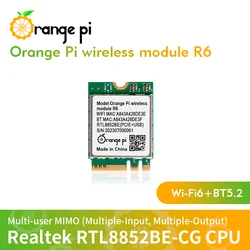 Pomarańczowy moduł Pi R6 WiFi do płyty OPi 5 Plus, Wi-Fi6 dwuzakresowy 2.4G/5G + BT5.2 z PCIE M.2 moduł bezprzewodowy interfejsu E-klucza