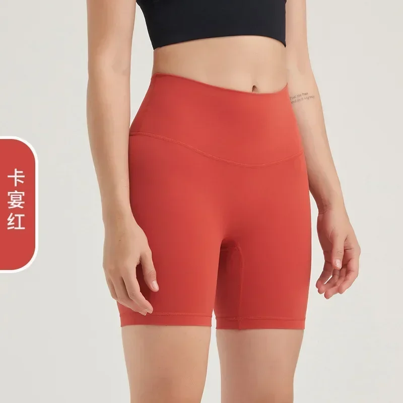 Double-sided sanding yoga pants female Europe and the United States high waist hip peach hip sports shorts fitness pants three-p