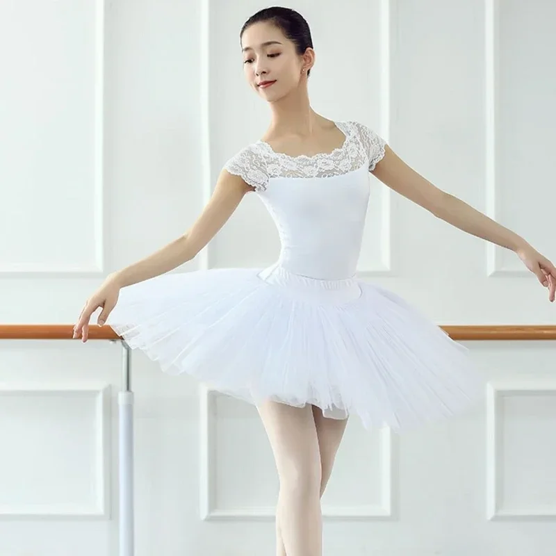 Professional Ballet Swan Lake Tutu White Black Elastic Waist Adults Ballerina 5 Layers Hard Mesh Tulle Skirt Tutus With Briefs