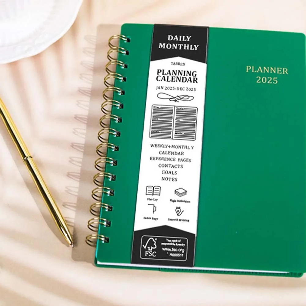 

With Index Tags Coil 2025 Planner Notebook 365 Days Diary Notepad a5 Agenda Notebook Daily Plan Time Organizer Schedule Notepad