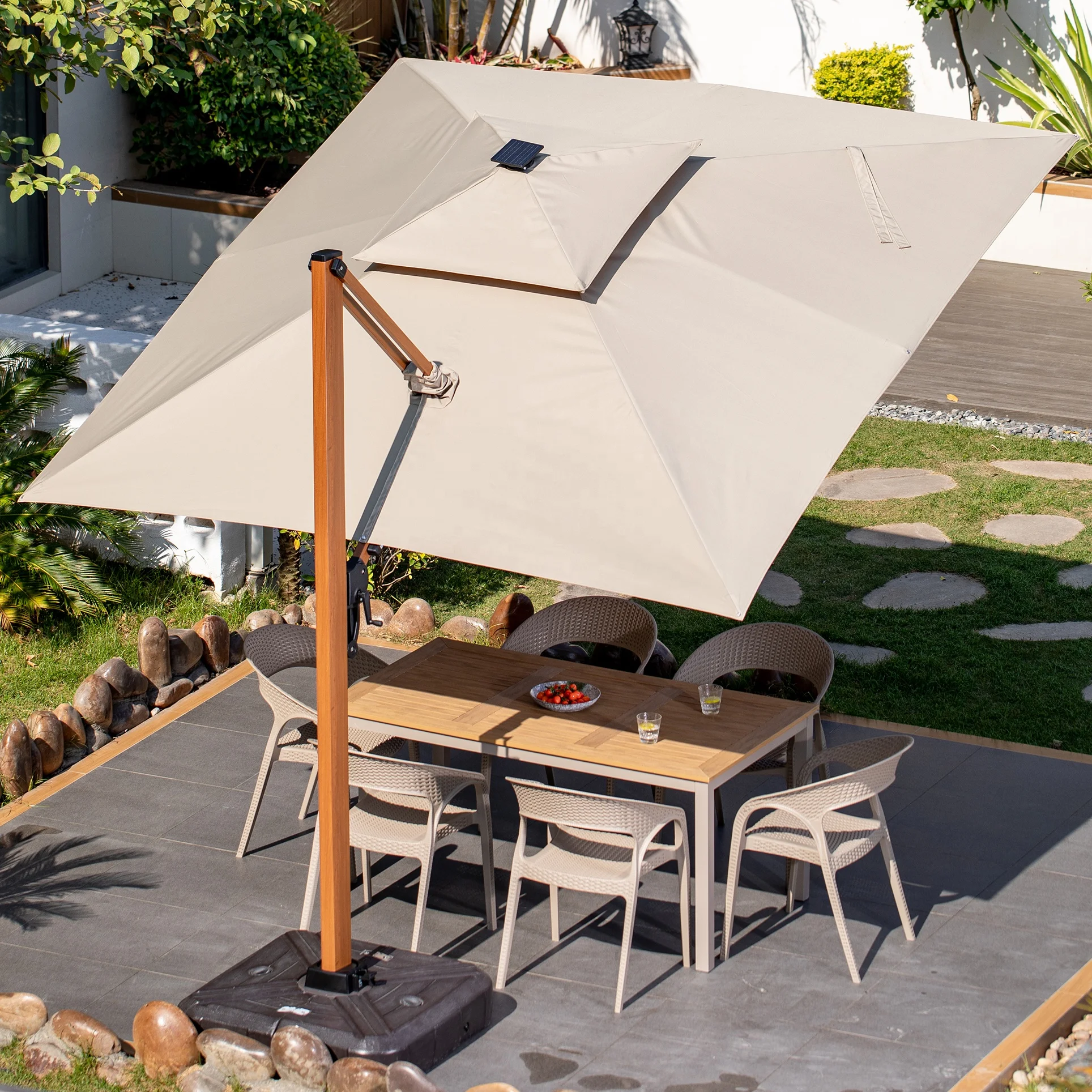 

[Foshan Original ZUOAN Factory]280 Grams Polyester CE+MSDS+ISO+EORI Aluminum Parasol Cantilever Garden Umbrella Solar Light