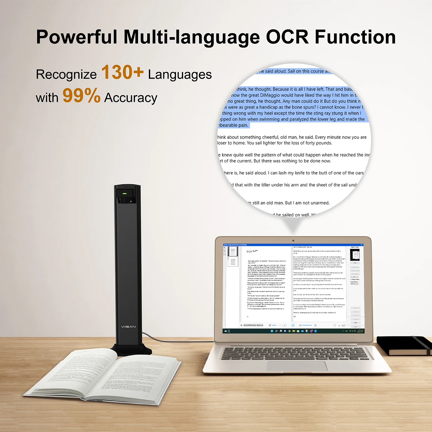 VIISAN DL24  A3 Book Scanner 24MP Document Camera with Asymmetrical Lighting Tech OCR Auto-Flatten Deskew Text to Speech