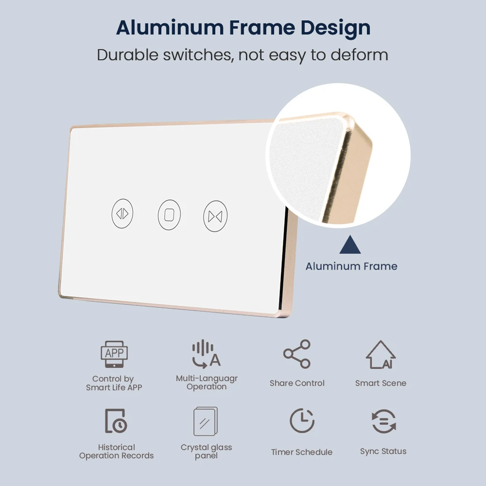 LOUYSGEN Zigbee Curtains Blinds Switch Gold Aluminum Frame Roller Shutters Motor Switch Backlight Style Google Home Alexa Tuya
