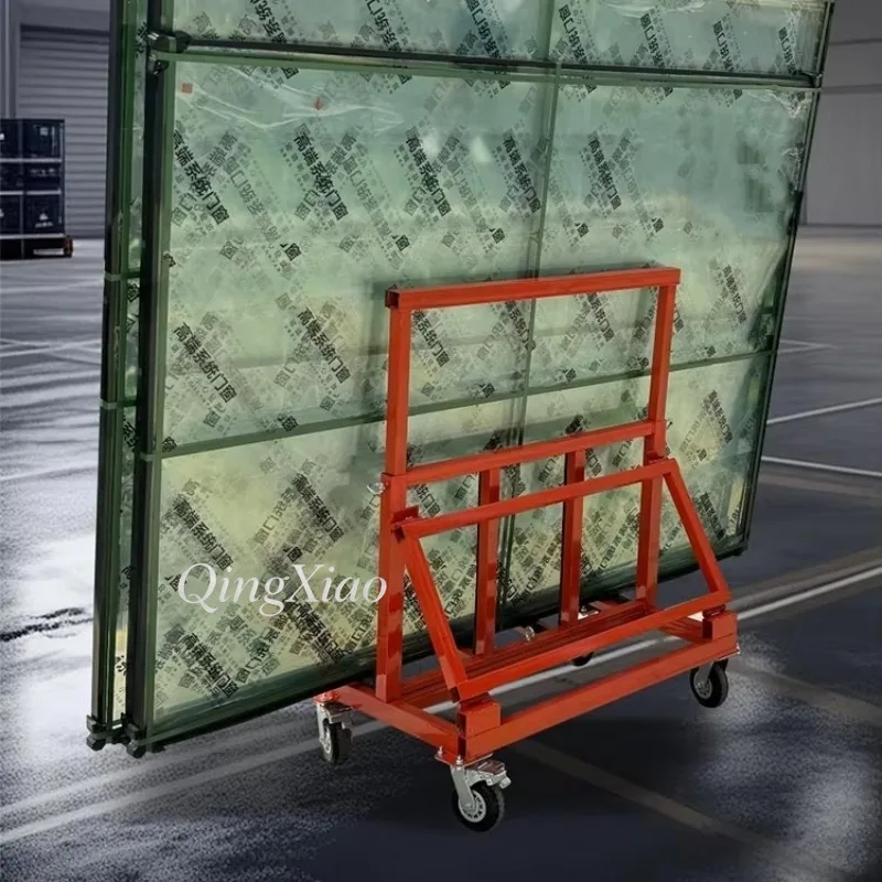 Universal Wheel Glass Transport Rack Foldable Four Wheel Trolley On Construction Sites Stably Moving Door Window Glass Panels