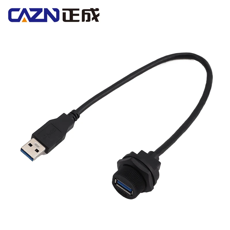 CAZN Waterproof IP67 IP68 USB 3.0 Female Receptacle to Male Overmoldedd with Cable Threaded