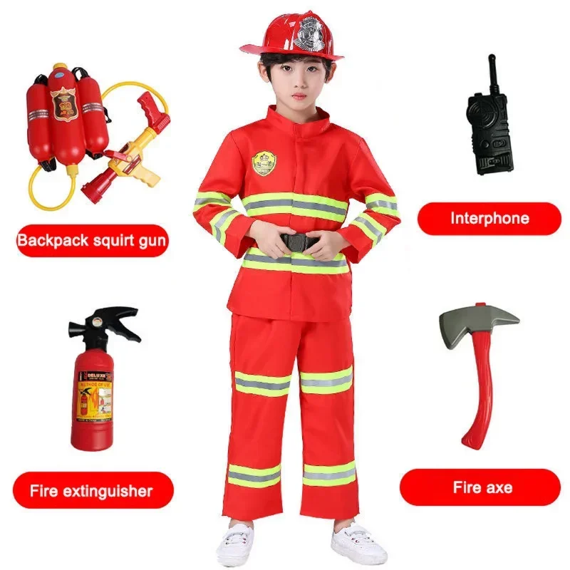 2024 Halloween Cosplay Kids Firefighter Uniform Children Sam Fireman Role Work Clothing Suit Boy Girl Performance Party Cost MN7