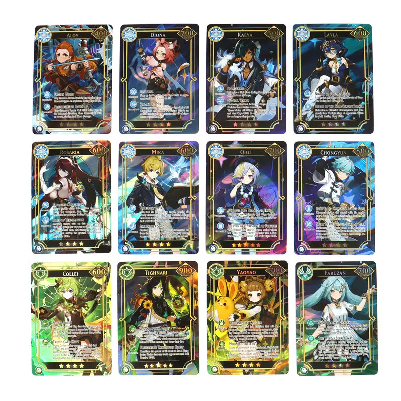 60Pcs English Genshin Impact Card Rare Holographic Shiny 55Pcs UR and 5Pcs Random UTR TCG Collection Kamisato Ayaka ZhongLI Gift