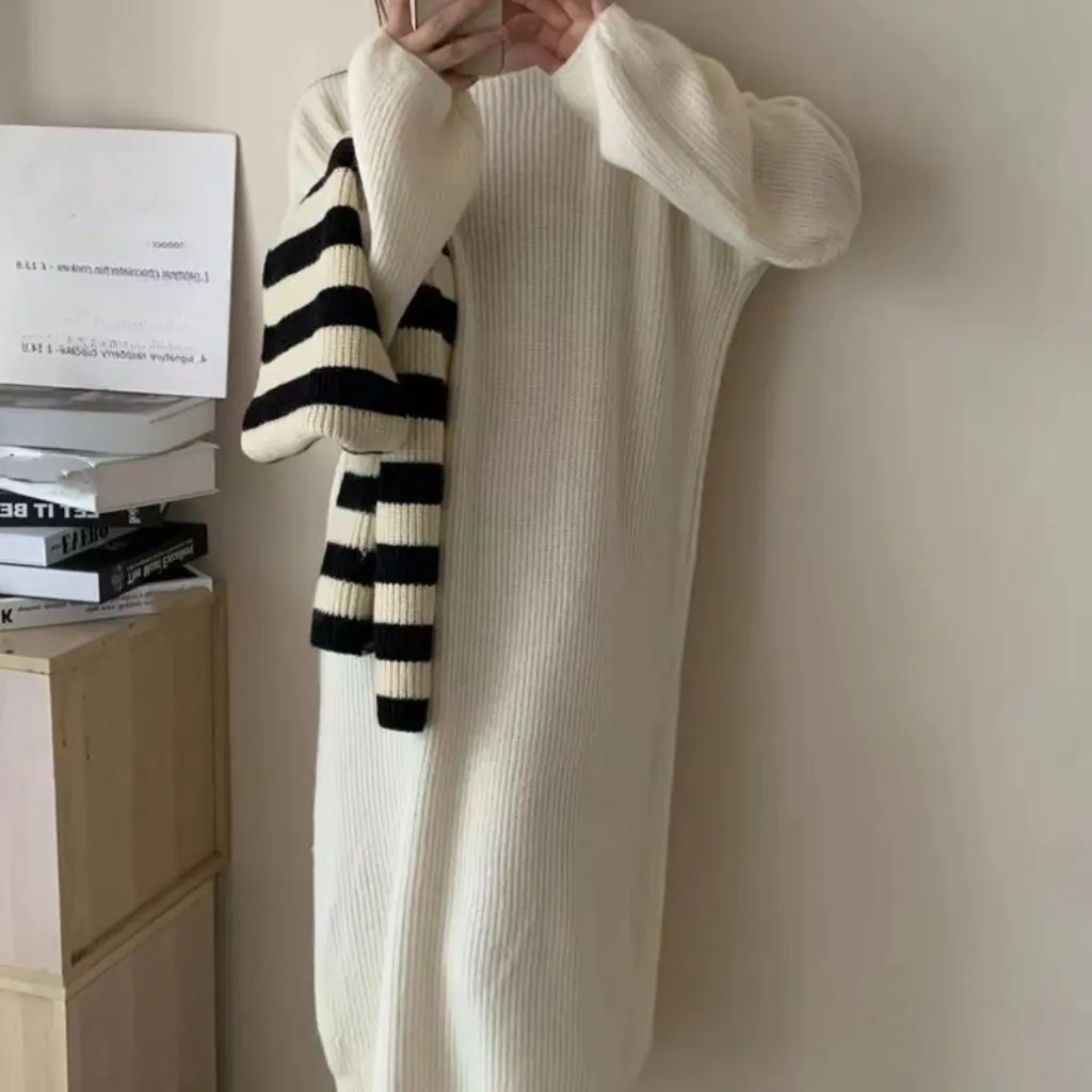 

Women's Off-Shoulder Slim Mid-Length Sweater Dress Loose Inner Knit Autumn Winter New Style