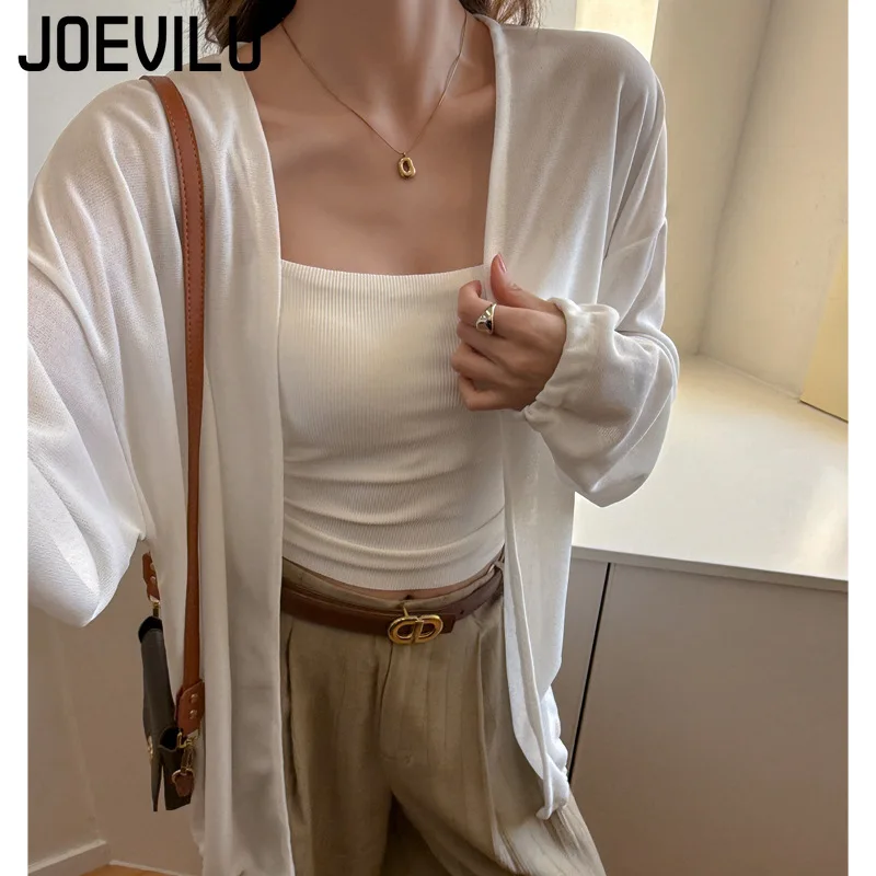 

JOEVILU Sun Protection Cardigan Women's Summer Lightweight Long Loose Fit Simple Versatile Tops White Casual Shawl Jacket Shirts