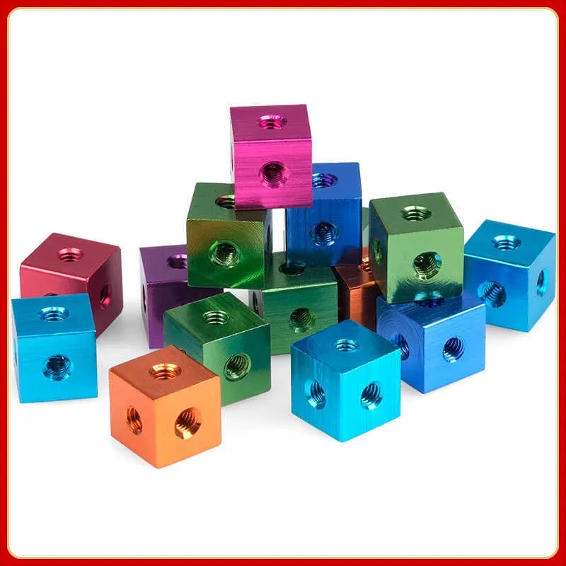 5PCS Color Aluminum Alloy Square Connector Nut M3-M10, 3-Way Threaded Cube Block for Acrylic Plate Frame Connection Fastener