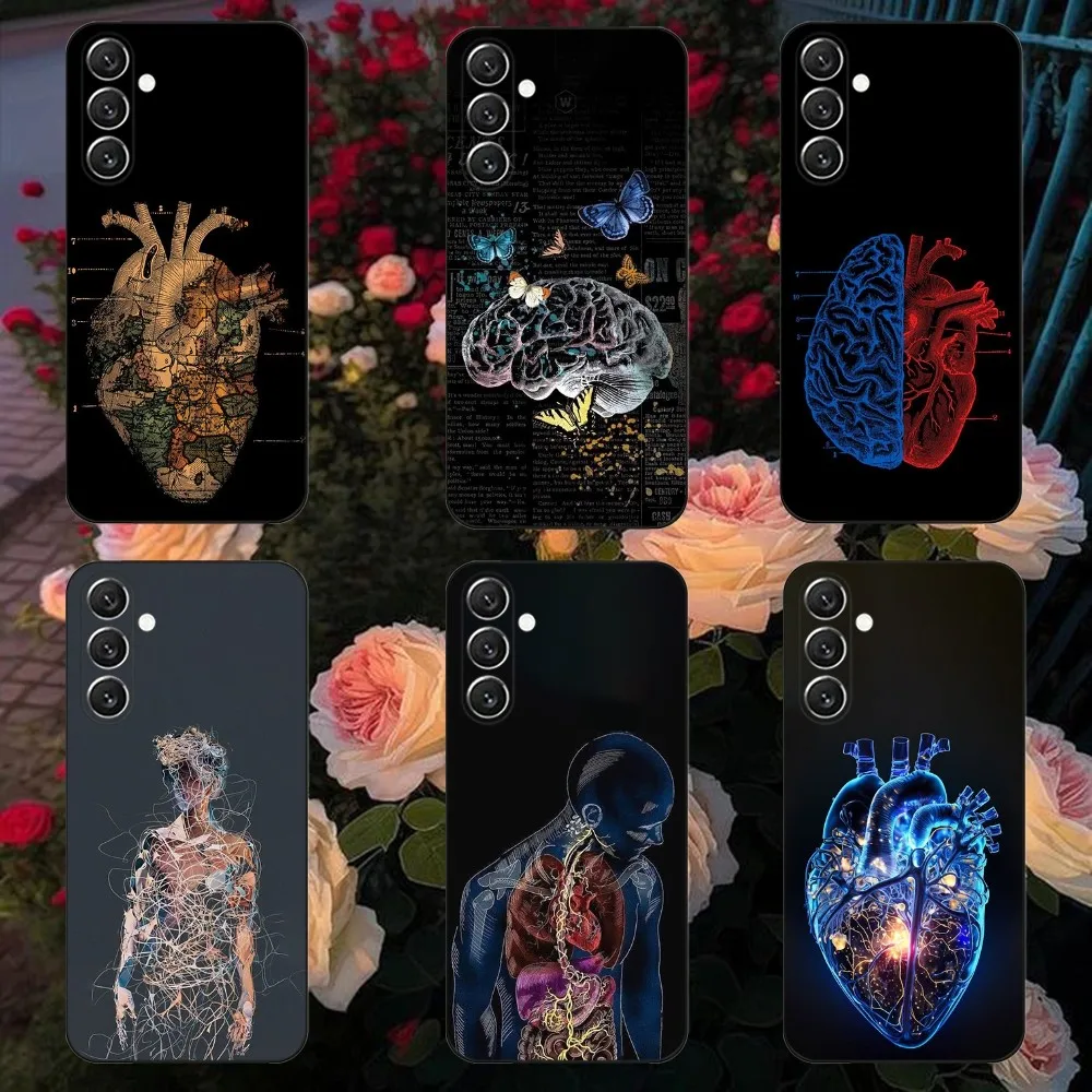 Heart Anatomy Skull Bones Phone Case For Samsung Galaxy A13,A21s,A22,A31,A32,A52,A53,A71,A80,A91 Soft Black Cover