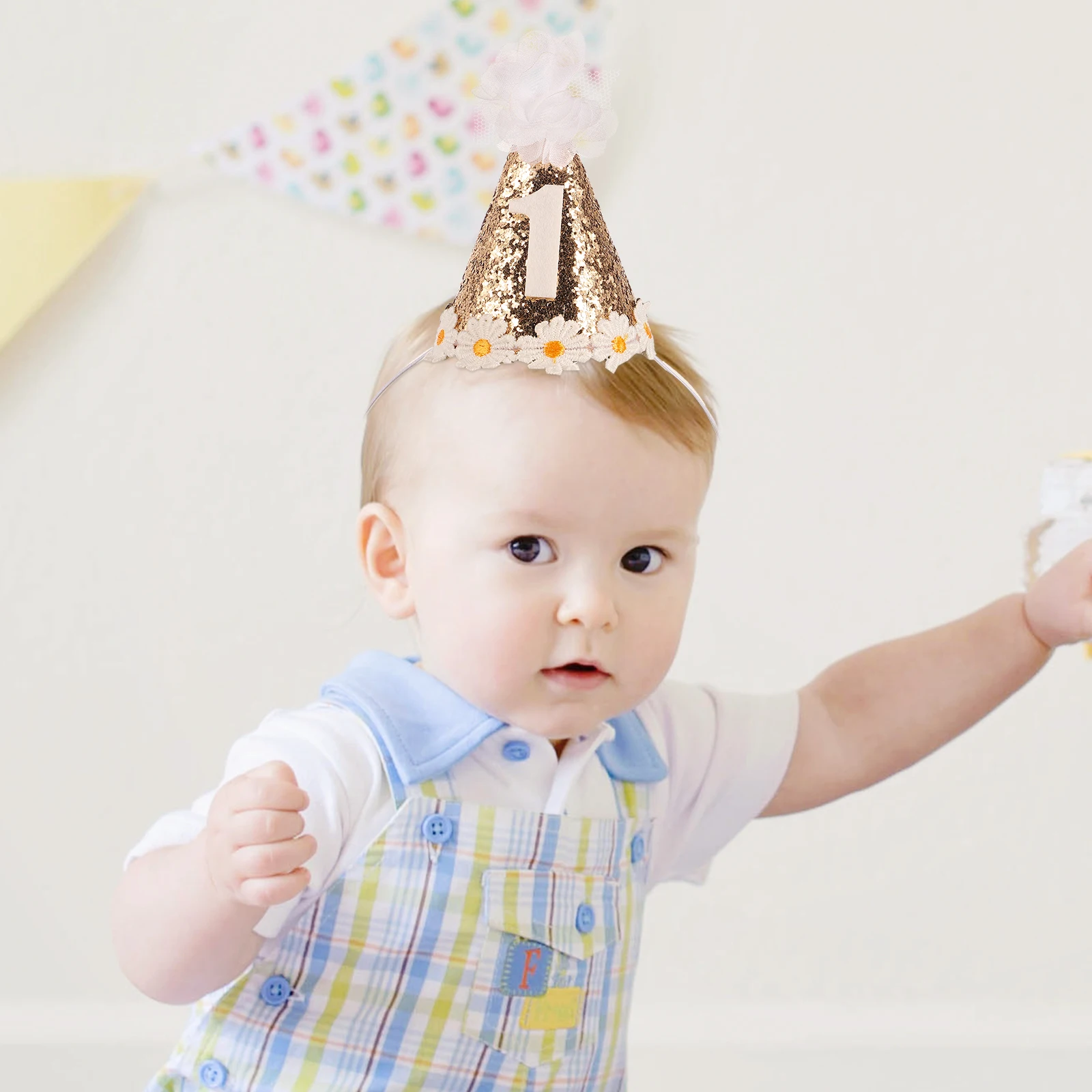 

Daisy Birthday Cone Hat Baby Bonnet Party Hats for Kids Cloth 1st Children Lightweight Girls Boys Photo Prop Decorative