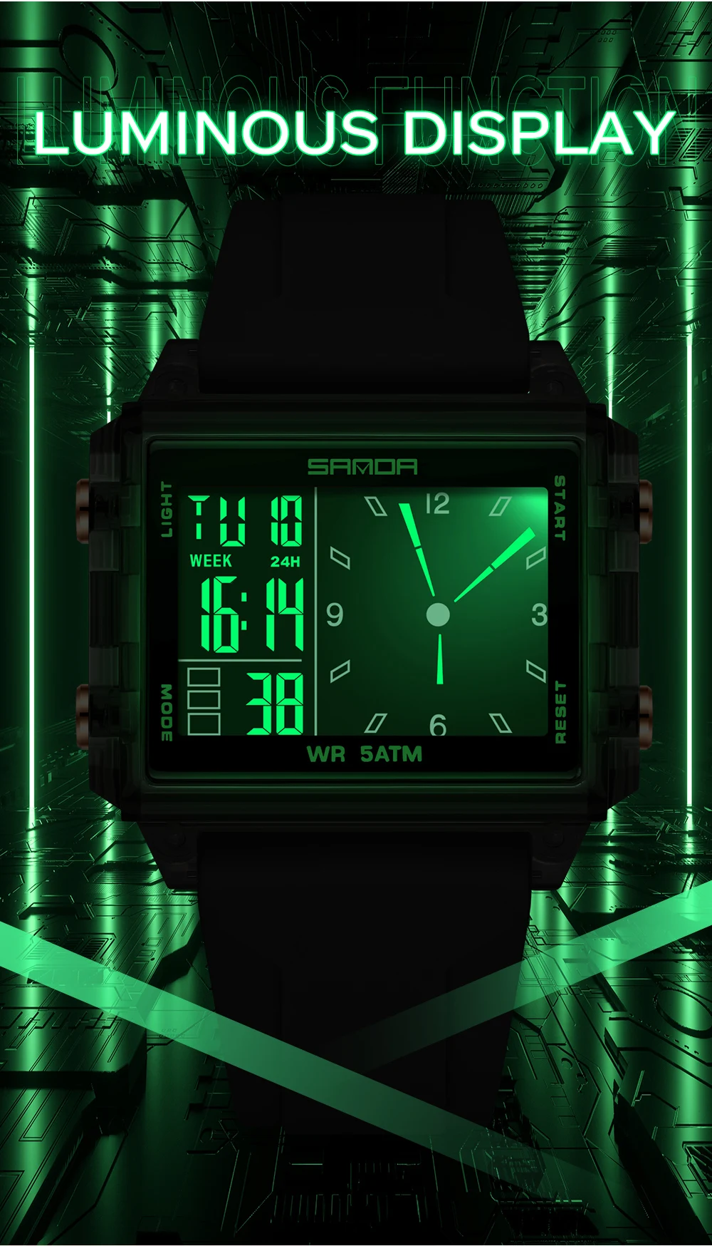 Fashion SADNA New 6273 Women's Electronic Watch Multifunctional Sports Waterproof LED Timing Student Electronic Watch