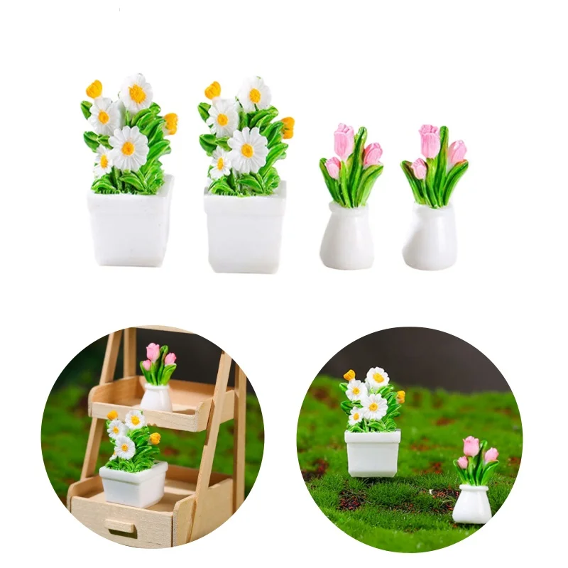 1PC Simulation Potted Plants New Dollhouse Mini Flowerpot Potted For Green Plant In Pot Doll House Furniture Home Decor