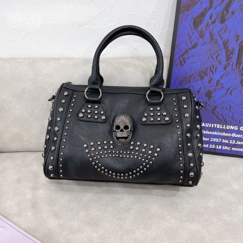 Bags for Women Casual Soft Leather Skull Gothic Punk Rivet Shoulder Bag Fashion Harajuku Vintage Y2k Handbags Crossbody