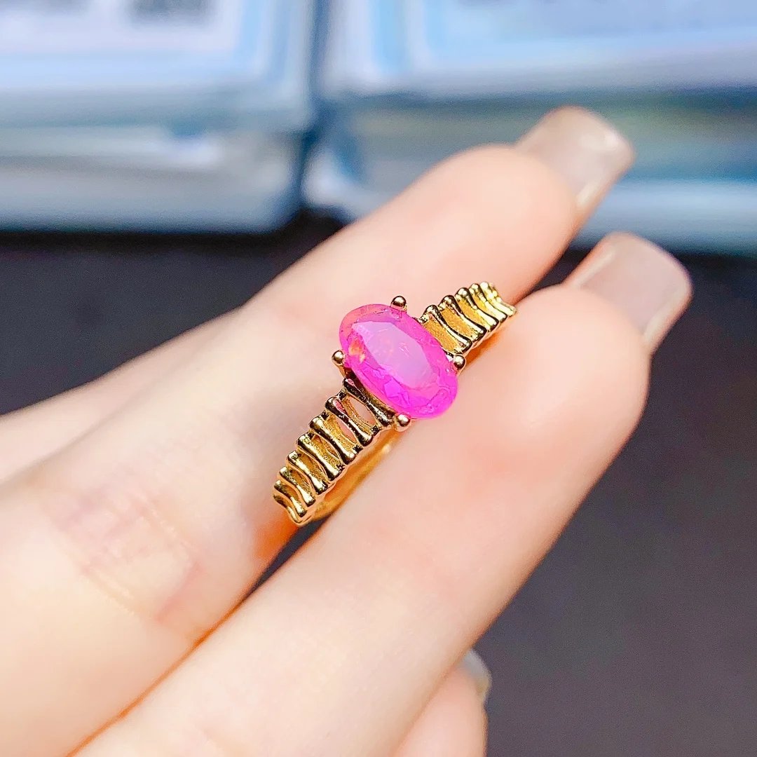 October Birthstone Ring Natural Pink Opal Solitaire Ring 925 Sterling Silver Opal Engagement Ring Birthday Gift For Women - view 2