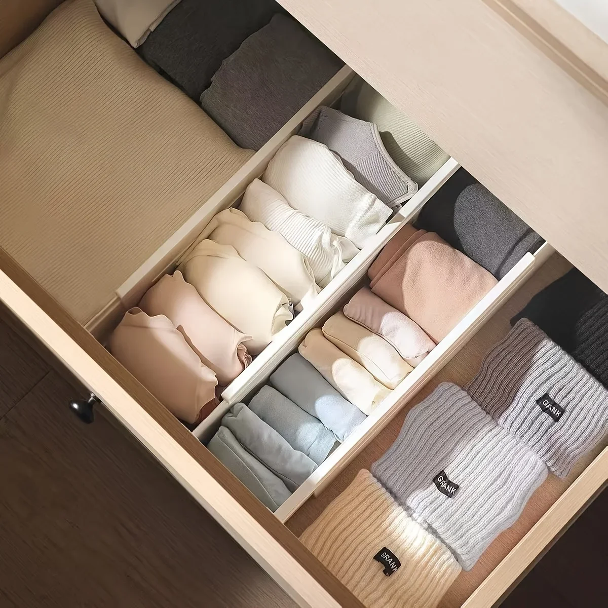 5-teiliges Set verstellbarer Schubladen-Organizer, aus Kunststoff, erweiterbar, ohne Bohren, für tiefe/flache Schubladen, Unterwäsche, Socken, Küchen- und Schreibtischaufbewahrung – Detail 7