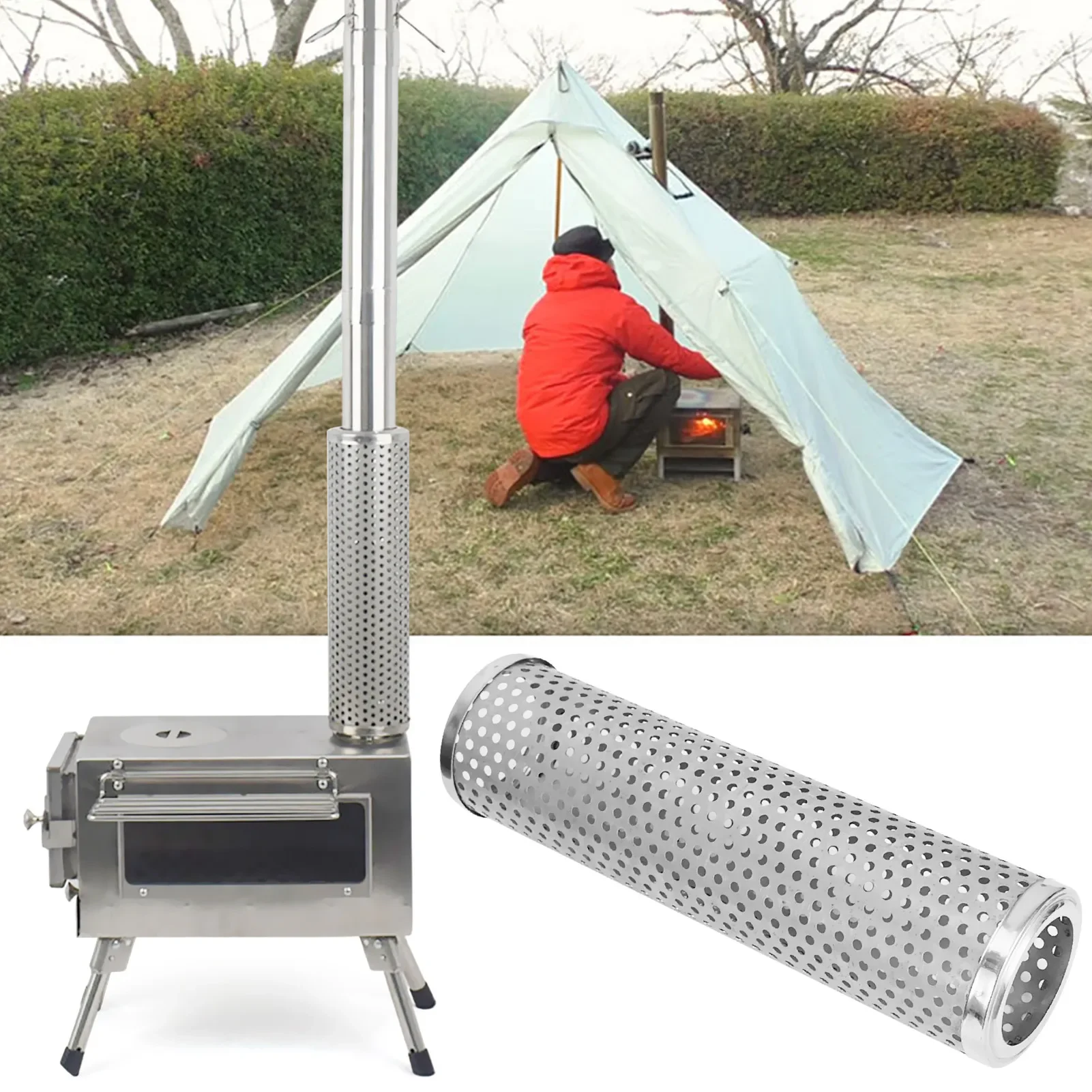 Outdoor Camping Tent Stove Accessories Wood Stove Exhaust Pipe Stainless Steel Lengthen Chimney Bend Pipe for Tent Stove