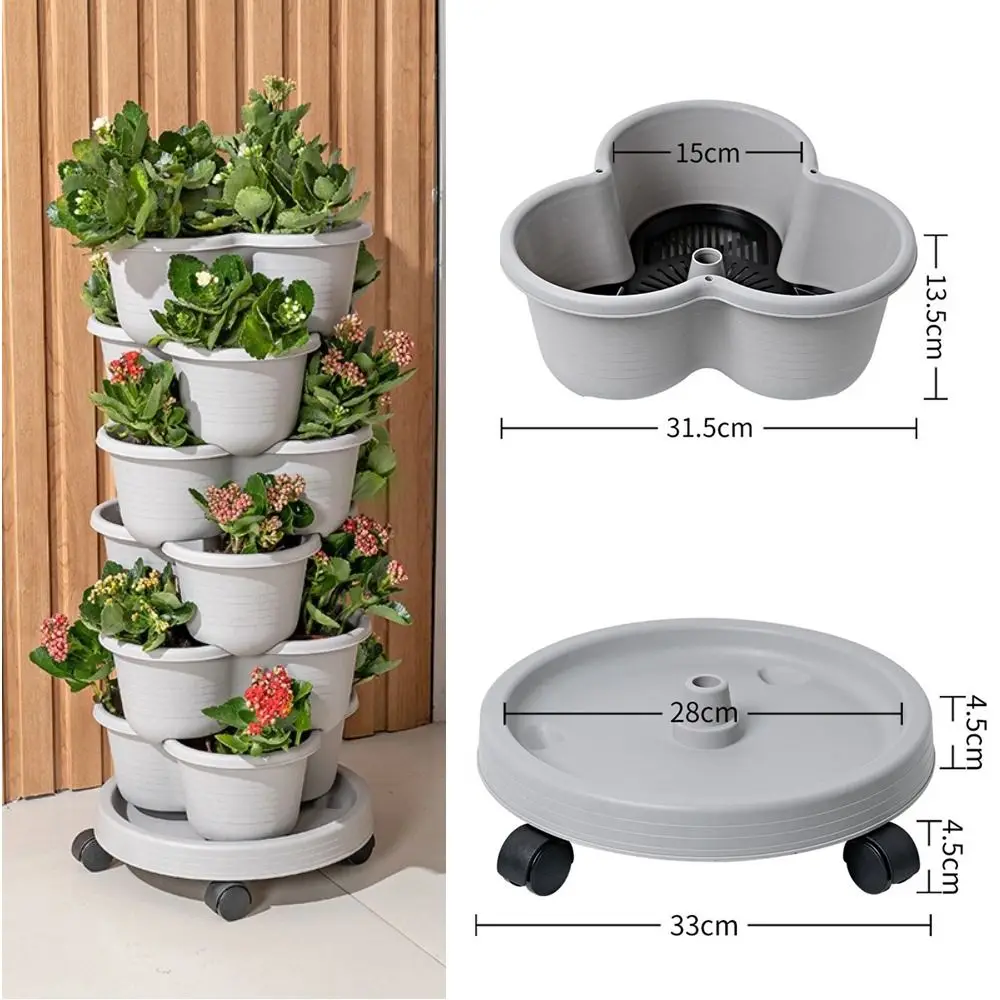 New Vertical Tower Stackable FlowerPot Plastic Multi-layer Flower Pot with Movable Casters Strawberry Planter Tower Home Garden